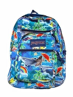 JanSport Big Student Backpack Sloth Shark Ocean Print Blue & Multicolor